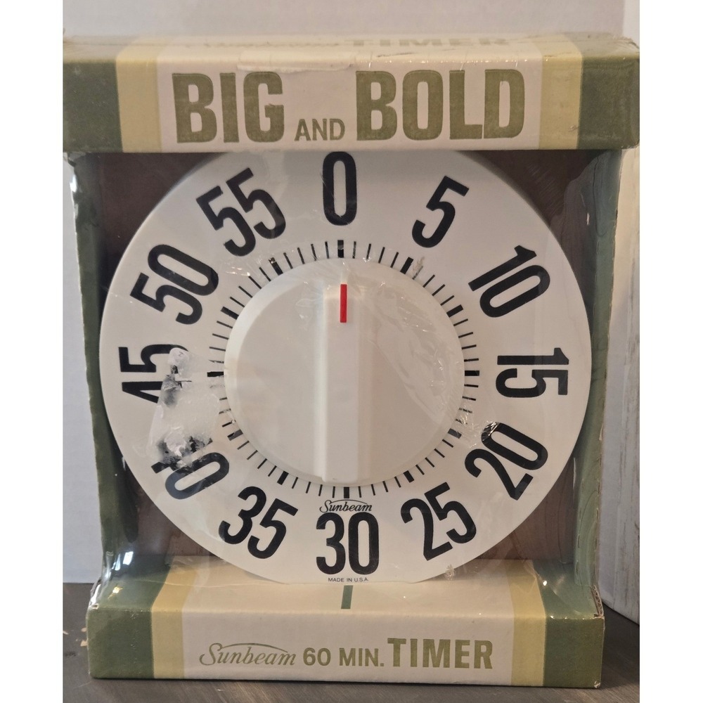 Vintage Sunbeam Big and Bold 8" 60 Minute Timer Visually Impaired Model 8402 New